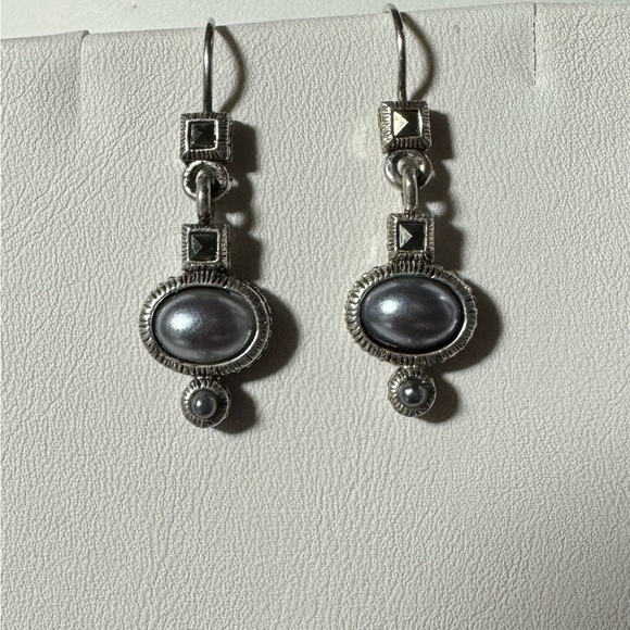 Signed LC Artisan Pearl Drop Handmade Sterling Silver Earrings Modern Vintage - Picture 7 of 8
